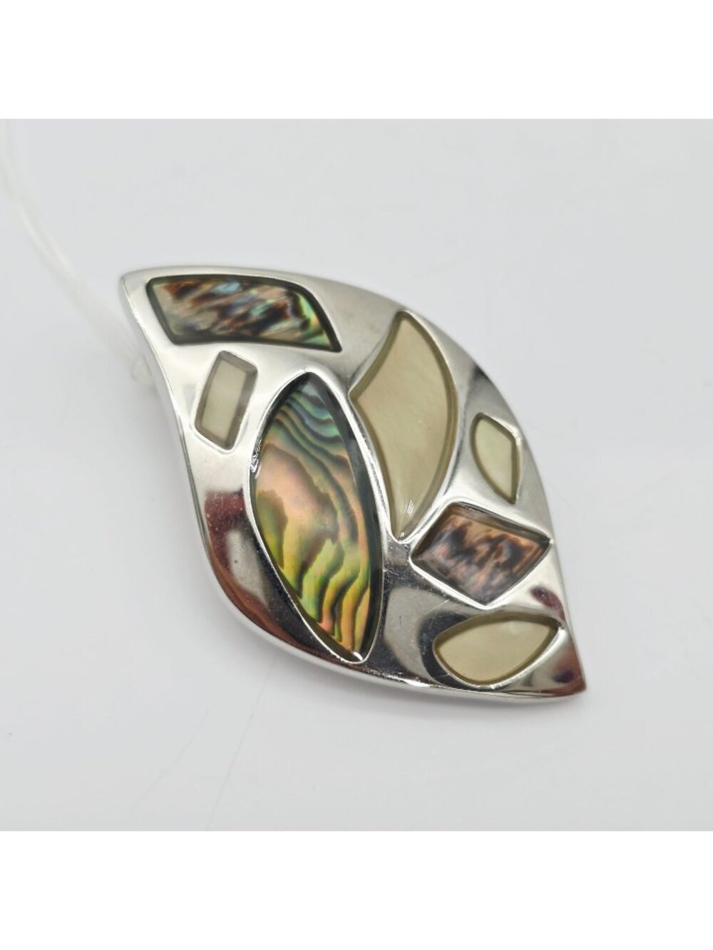 Lia Sophia Leaf-Shaped Pendant With Abalone & Cream Inlays Silver-Tone 2"